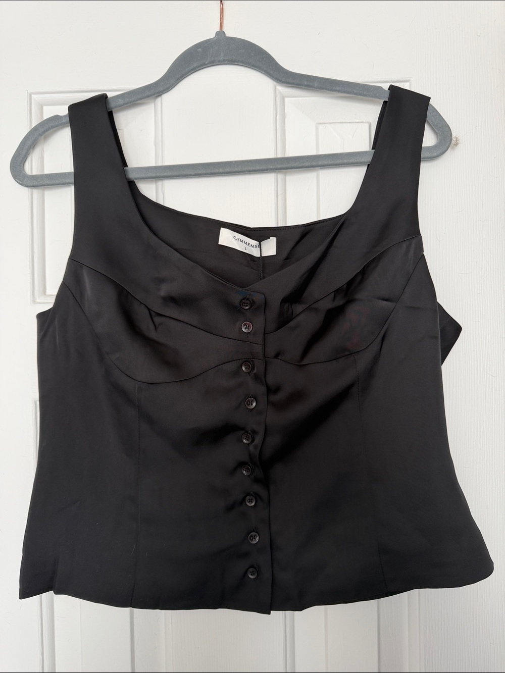NWT Commense Black Satin Button-Front Camisole Size Large